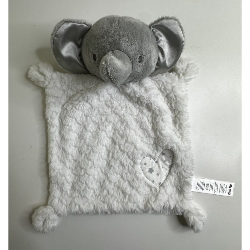 Little Me Baby Security Blanket Elephant White Gray Heart Star Texture Knot
